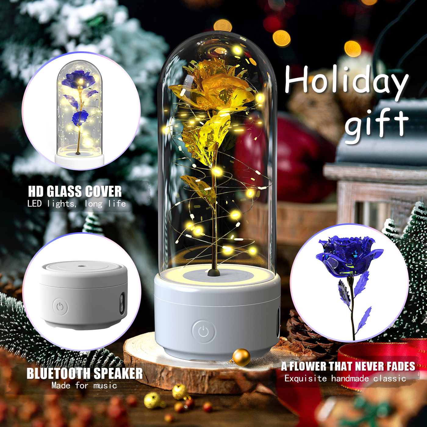 Rose LED Lamp & Bluetooth Speaker view 3